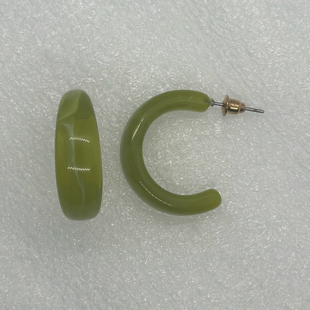 Vibrant Green Hoop Earrings - 1.2" Translucent Resin - Modern & Stylish